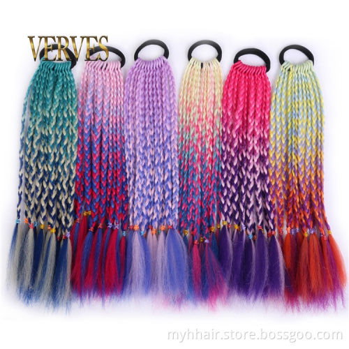 10 Piece Synthetic Hair Ties Gradient Crochet Braid 12 inch Colorful Hair-Ring Braid Ponytail Braided Drawstring Ponytail